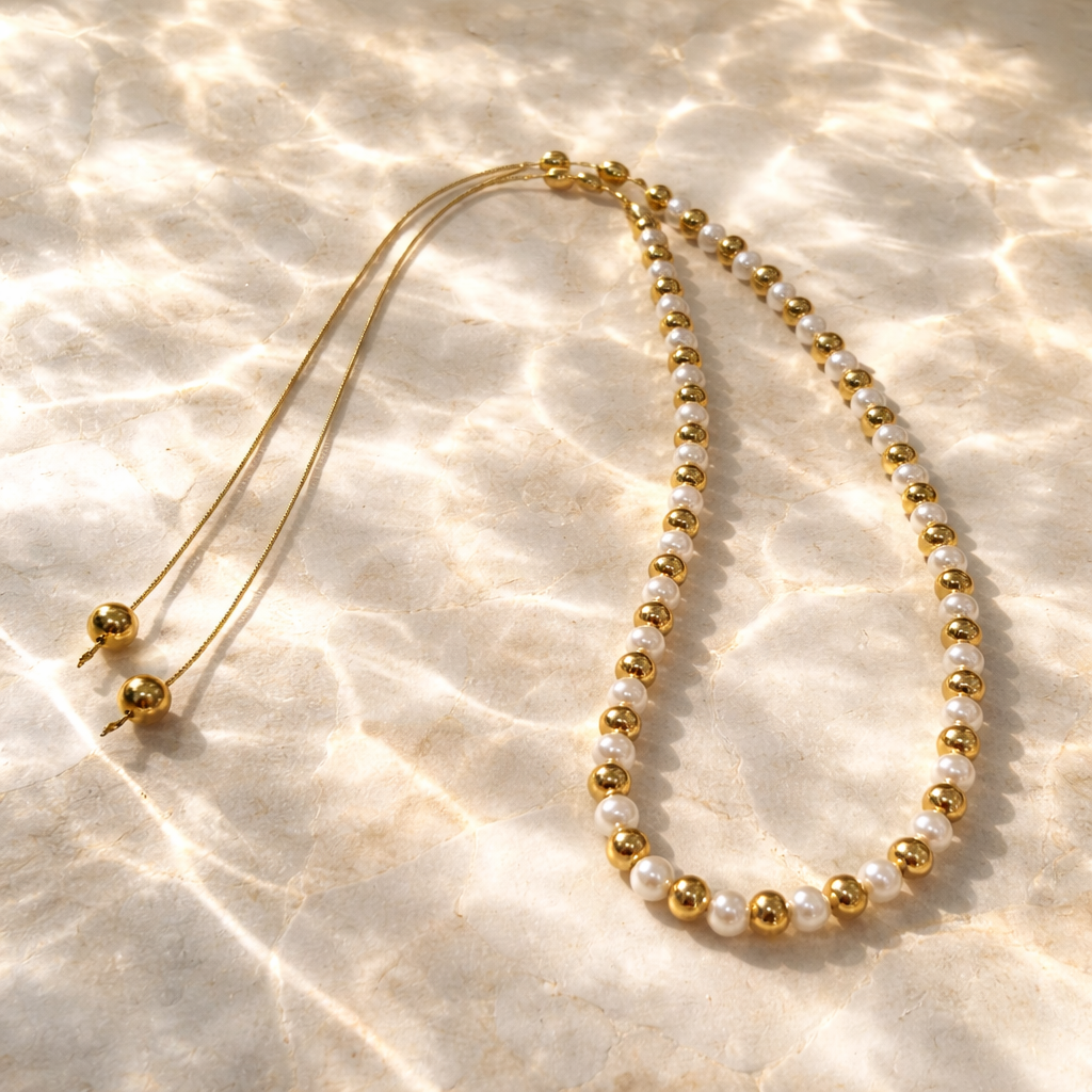 gold and pearl adjustable necklace